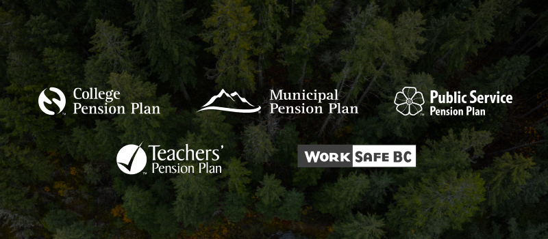 College, Municipal, Public Service, Teachers, and WorksafeBC pension plan logos
